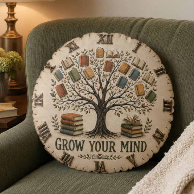 Grow Your Mind Book  Reading Teacher Gift Rond Kussen (Creator heeft geüpload)