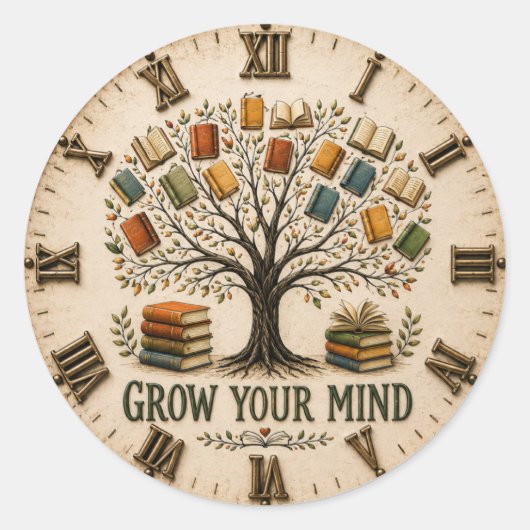 Grow Your Mind Book Reading Teacher Gift Ronde Sticker (Voorkant)