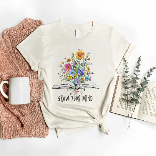 Grow Your Mind met een Boho Wildflower en Boek T-shirt