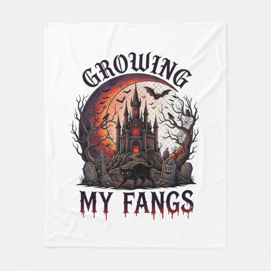 Growing Fangs Halloween Geheime Kasteel Zwarte Kat Fleece Deken (Voorkant)