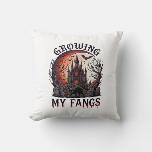 Growing Fangs Halloween Geheime Kasteel Zwarte Kat Kussen (Voorkant)