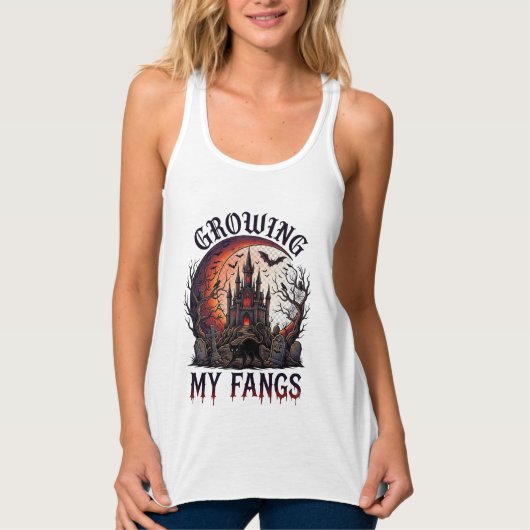 Growing Fangs Halloween Geheime Kasteel Zwarte Kat Tanktop (Voorkant)