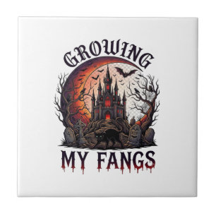 Growing Fangs Halloween Geheime Kasteel Zwarte Kat Tegeltje
