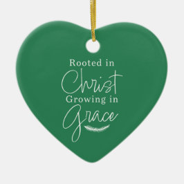 Growing in Grace Green and White Heart Christmas Keramisch Ornament