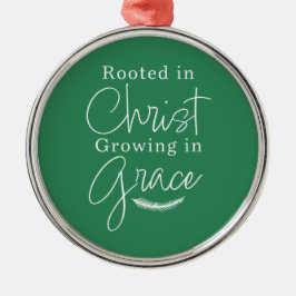 Growing in Grace Green and White Round Christmas Metalen Ornament