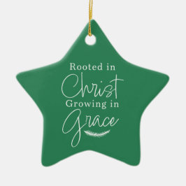 Growing in Grace Green and White Star Christmas Keramisch Ornament