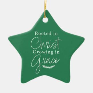 Growing in Grace Green and White Star Christmas Keramisch Ornament