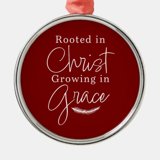 Growing in Grace Red and White Round Christmas Metalen Ornament (Voorkant)
