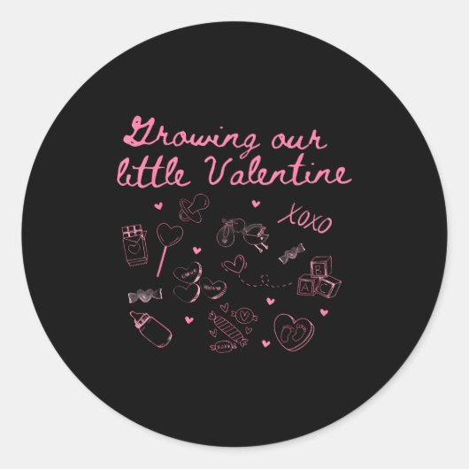 Growing Our Little Valentine Pregnancy Announcemen Ronde Sticker (Voorkant)