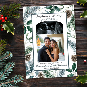 Growing Two Feet Watercolor Kerst Baby Aankondigin Feestdagenkaart