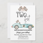 Growing Up TWO fast Blue Race car 2nd birthday Kaart (Voorkant)