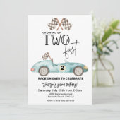 Growing Up TWO fast Blue Race car 2nd birthday Kaart (Staand voorkant)