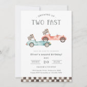 Growing Up Two Fast Blue & Red Race Car Birthday Kaart (Voorkant)