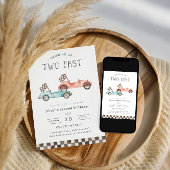 Growing Up Two Fast Blue & Red Race Car Birthday Kaart