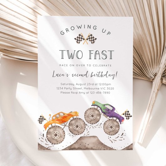 Growing Up Two Fast Monster Truck Birthday Kaart