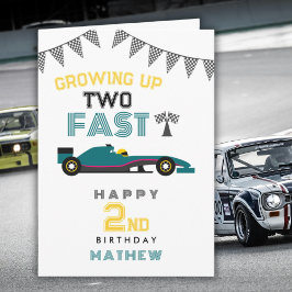 Growing Up Two Fast Race Car 2nd Birthday Card Feestdagen Kaart