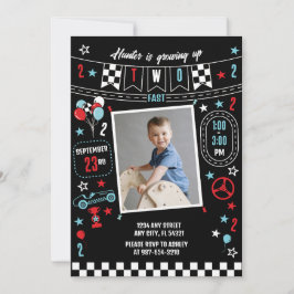 Growing Up Two Fast Racing Birthday Invitation Kaart