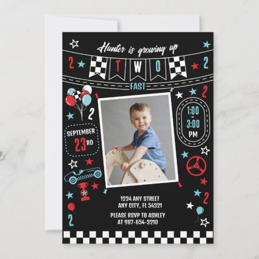 Growing Up Two Fast Racing Birthday Invitation Kaart (Voorkant)