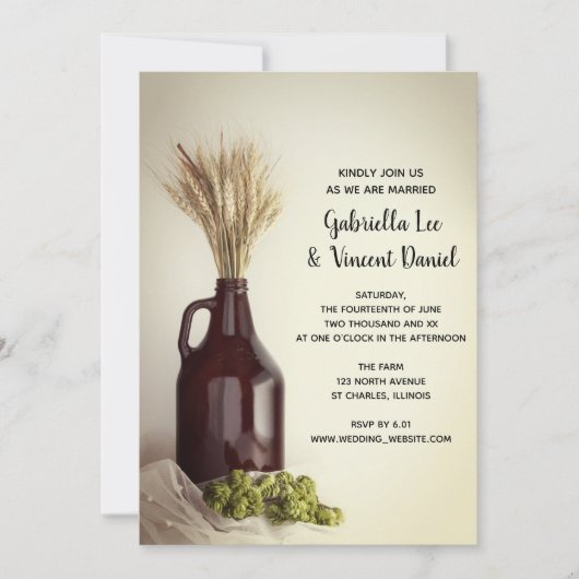 Growler, Hop en Wheat Brewery Wedding Kaart (Voorkant)