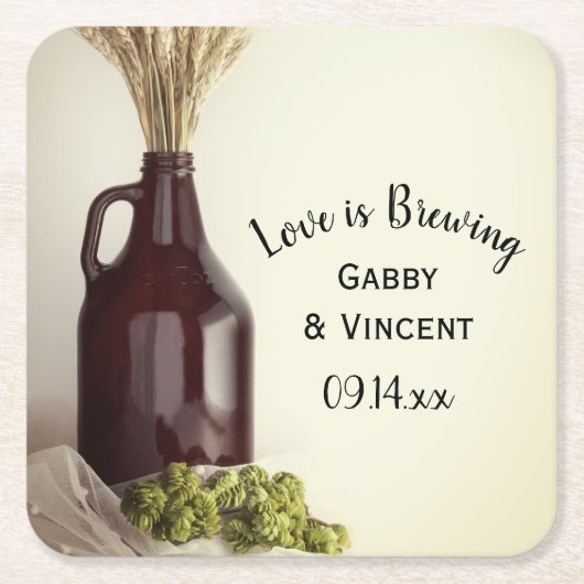 Growler, Hop en Wheat Brewery Wedding Kartonnen Onderzetters (Voorkant)