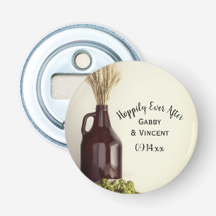 Growler Hop Wheat Hoppily ever after Wedding Button Flesopener