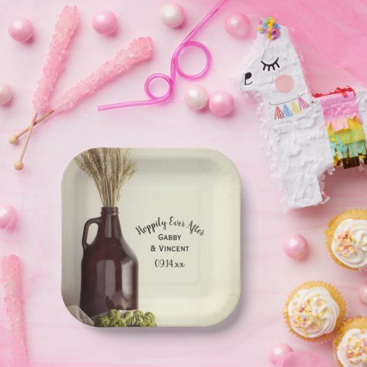 Growler Hop Wheat Hoppily ever after Wedding Papieren Bordje (Feest)