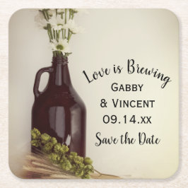 Growler Hops Daisies Brewery Wedding Save the Date Kartonnen Onderzetters