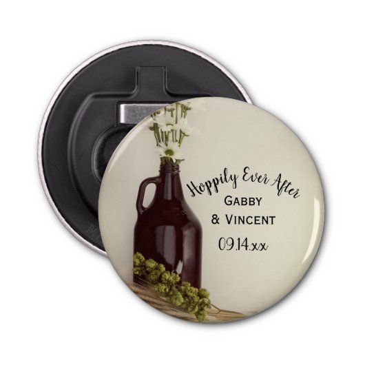 Growler Hops Daisies Hoppily Ever After Wedding Button Flesopener (Voorkant)