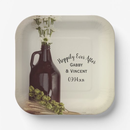 Growler Hops Daisies Hoppily Ever After Wedding Papieren Bordje (Voorkant)