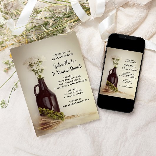 Growler, Hops en Daisies Brewery Wedding Kaart