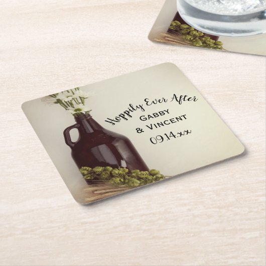 Growler, Hops en Daisies Brewery Wedding Kartonnen Onderzetters (Schuin)