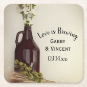 Growler, Hops en Daisies Brewery Wedding Square P Kartonnen Onderzetters (Voorkant)