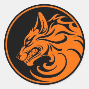 Growling Sinaasappel en Zwarte Wolf Circle Ronde Sticker