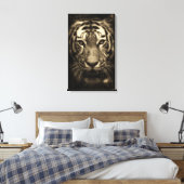 Growling Tiger Face in Sepia Tones Canvas Afdruk (Insitu (Slaapkamer))