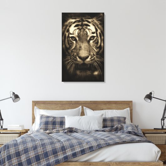 Growling Tiger Face in Sepia Tones Canvas Afdruk (Insitu (Slaapkamer))