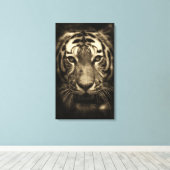 Growling Tiger Face in Sepia Tones Canvas Afdruk (Insitu (Houten vloer))