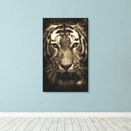 Growling Tiger Face in Sepia Tones Canvas Afdruk (Insitu (Houten vloer))