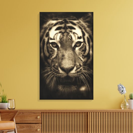 Growling Tiger Face in Sepia Tones Canvas Afdruk (Insitu (Woonkamer))