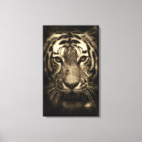 Growling Tiger Face in Sepia Tones