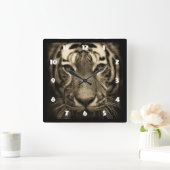 Growling Tiger Face in Sepia Tones Vierkante Klok (Huis)