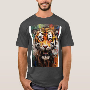 Growling Tijger Gezicht Waterverf Schilderen Abstr T-shirt