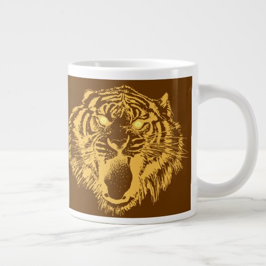 Growling tijger in Sinaasappel met gele ogen Grote Koffiekop (Rechts)