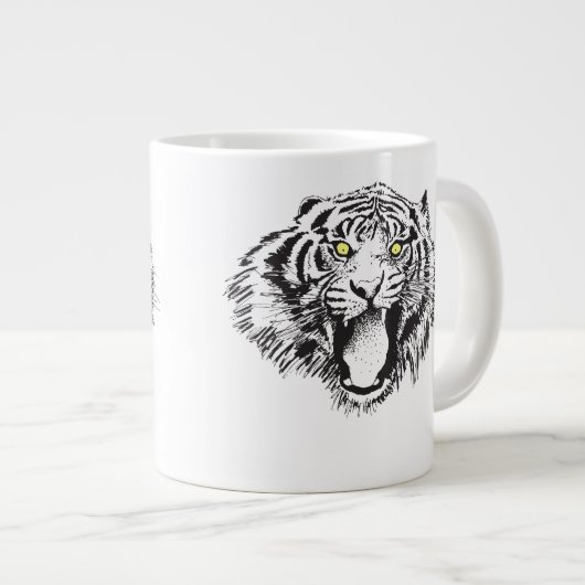 Growling tijger in zwart met gele ogen grote koffiekop (Voorkant rechts)