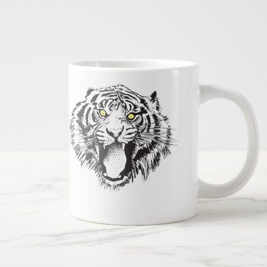 Growling tijger in zwart met gele ogen grote koffiekop (Rechts)