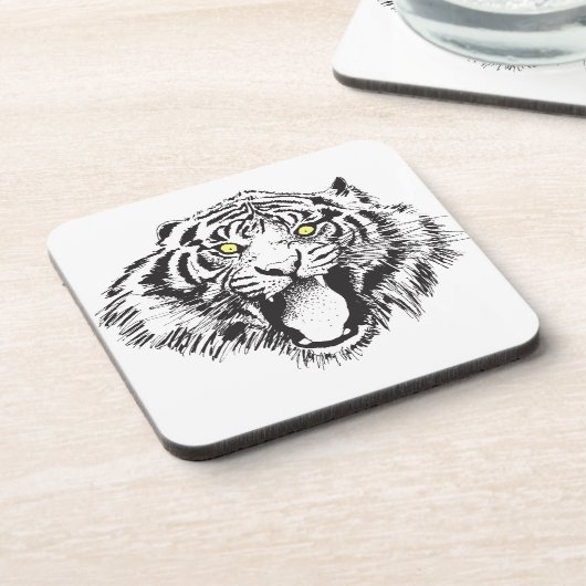 Growling tijger in zwart met gele ogen onderzetter (Linkerzijde)