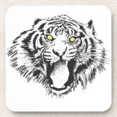 Growling tijger in zwart met gele ogen onderzetter (Voorkant)