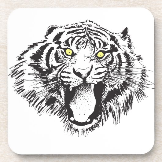 Growling tijger in zwart met gele ogen onderzetter (Voorkant)