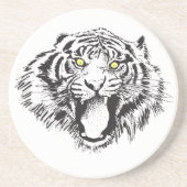 Growling tijger in zwart met gele ogen zandsteen onderzetter (Voorkant)