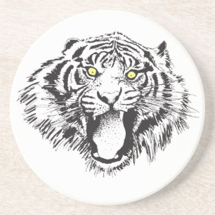 Growling tijger in zwart met gele ogen zandsteen onderzetter