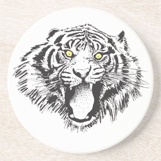 Growling tijger in zwart met gele ogen zandsteen onderzetter (Voorkant)